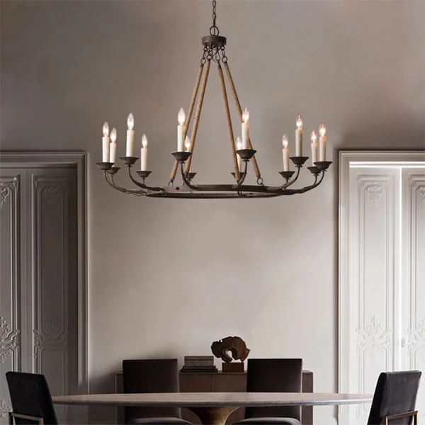 vintage-candelabra-chandelier-5 chandelier with flaxen hemp rope