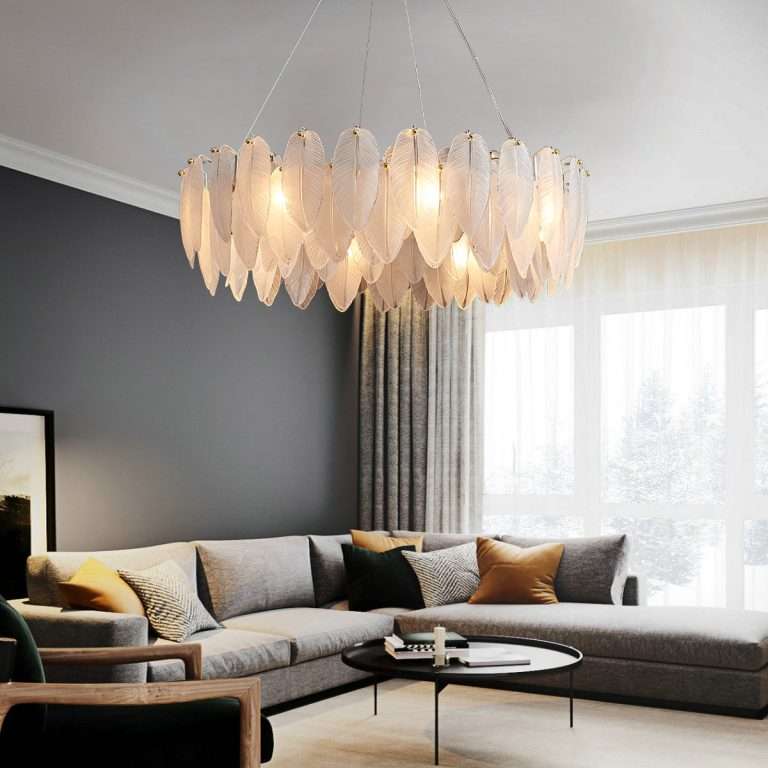 feather glass shade chandelier