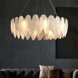 feather-glass-shade-chandelier-in-white-12 modern feather glass chandelier