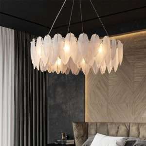 feather-glass-shade-chandelier-in-white-13 modern chandelier