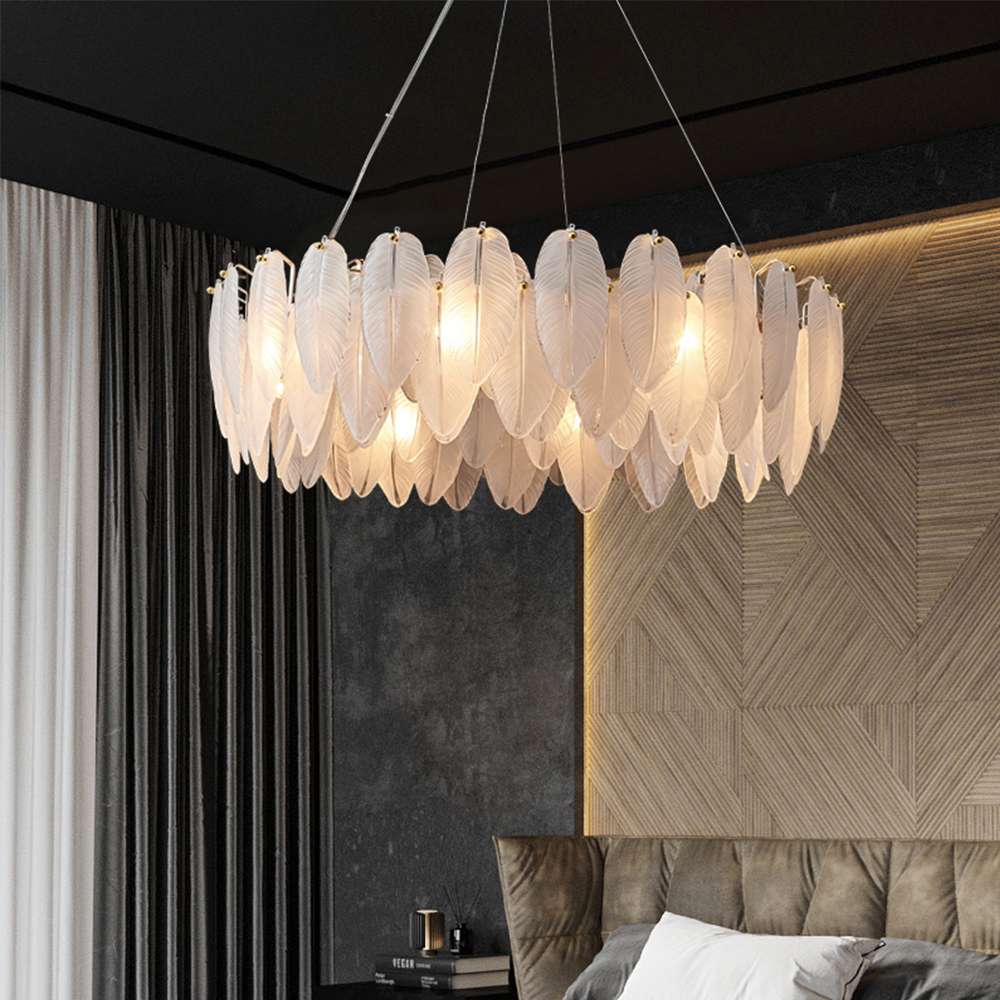 feather-glass-shade-chandelier-in-white-13 modern chandelier