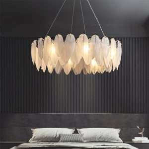 feather-glass-shade-chandelier-in-white-14 glass shade chandelier