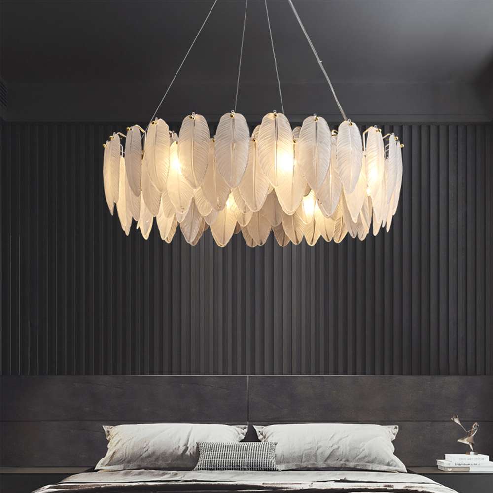 feather-glass-shade-chandelier-in-white-14 glass shade chandelier