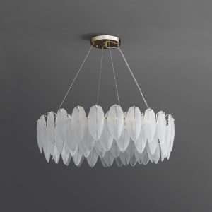 feather-glass-shade-chandelier-in-white-17 glass shade chandelier