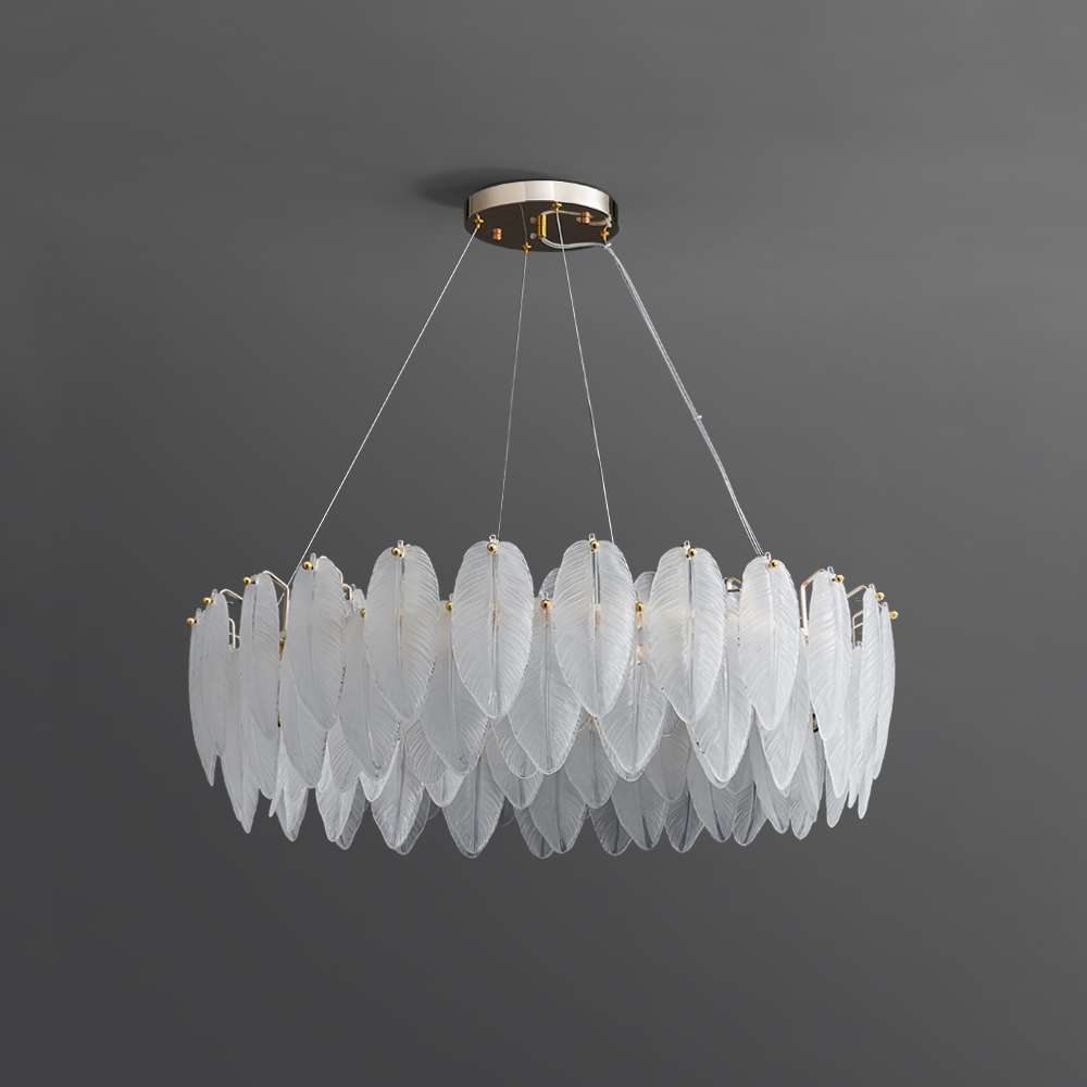 feather-glass-shade-chandelier-in-white-17 glass shade chandelier