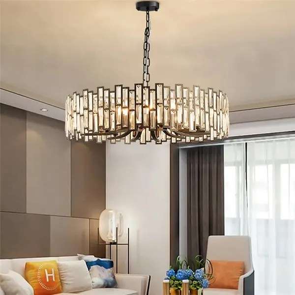 Crystal chandelier installed in a modern living room - Josenart