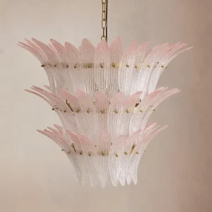 Treviso Chandelier Pink blush multi-arm ceiling light with warm crystal glow in elegant bedroom setting
