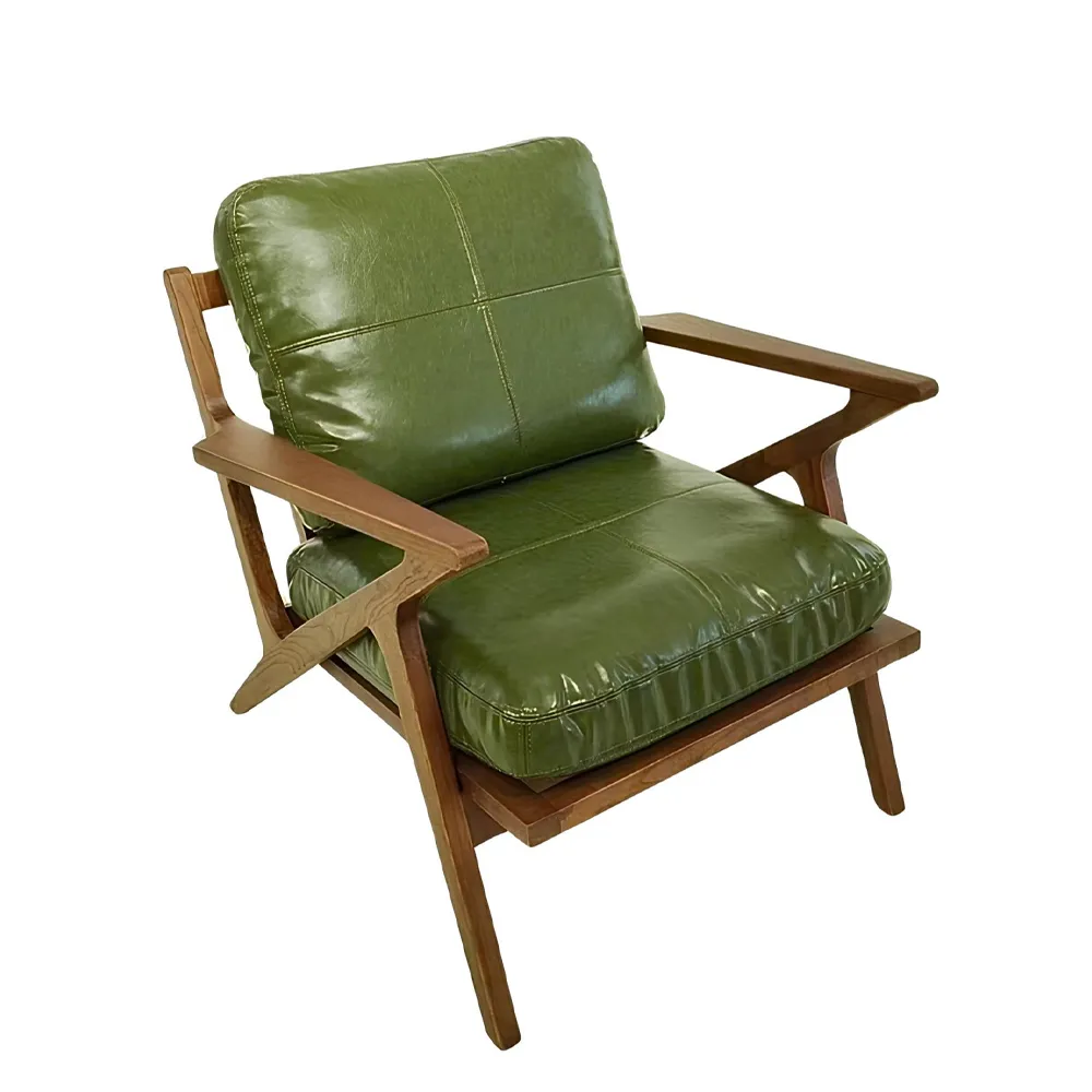 green-leather-lounge-chair-solid-wood-frame-armchair-accent-seating-1 Green Leather Lounge Chair Solid Wood Frame Armchair Accent Seating