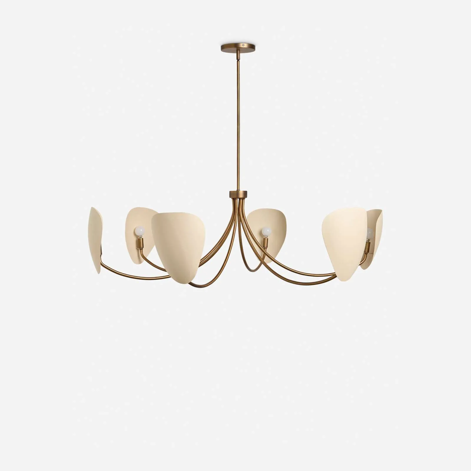 Antique brass petal-shade chandelier with a light-luxury, modern-classic look